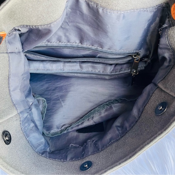 Gray canvas shoulder bag with 6 pockets and adjustable shoulder strap - Picture 5 of 11